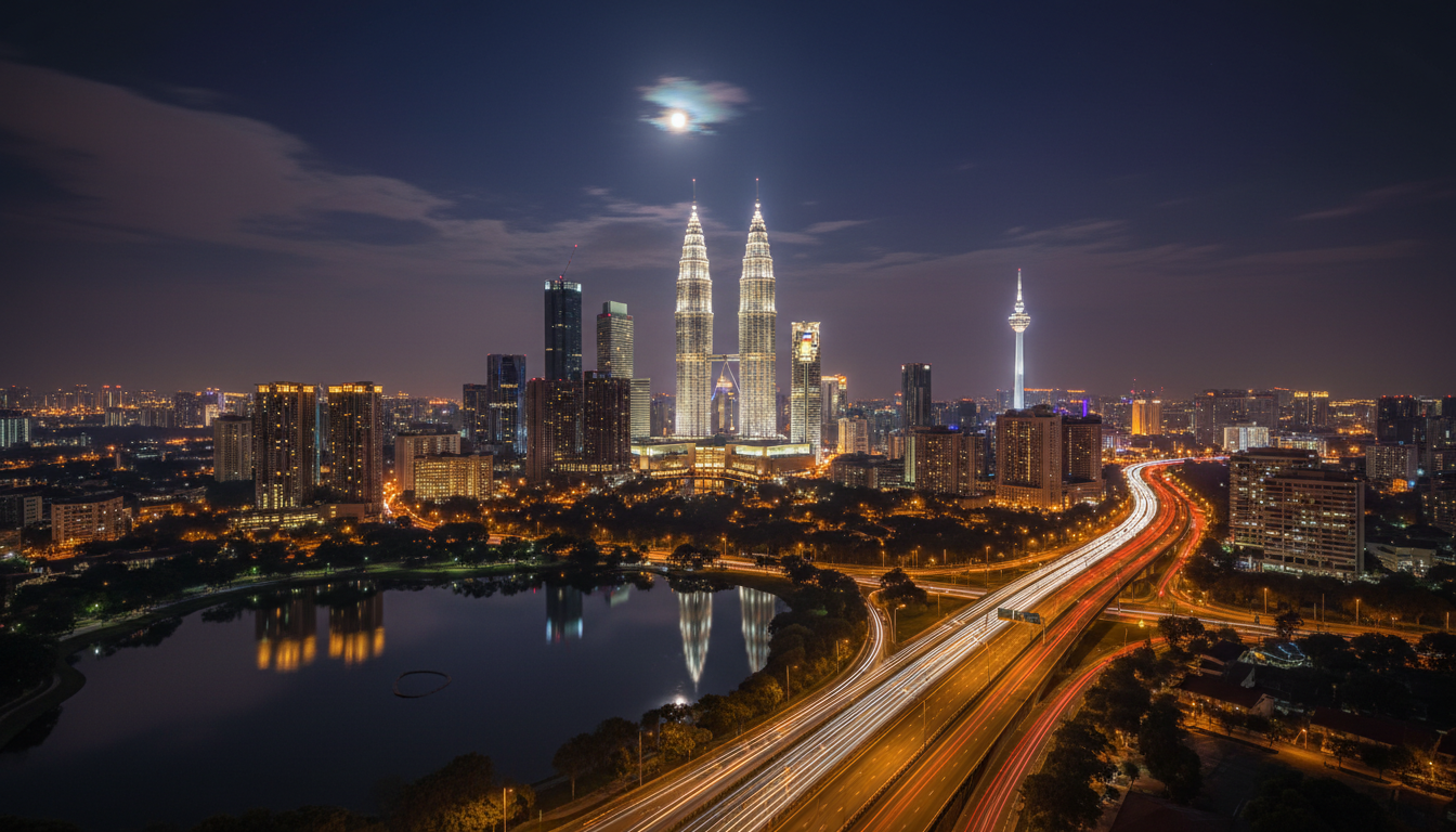 Southeast Asia city skyline at night